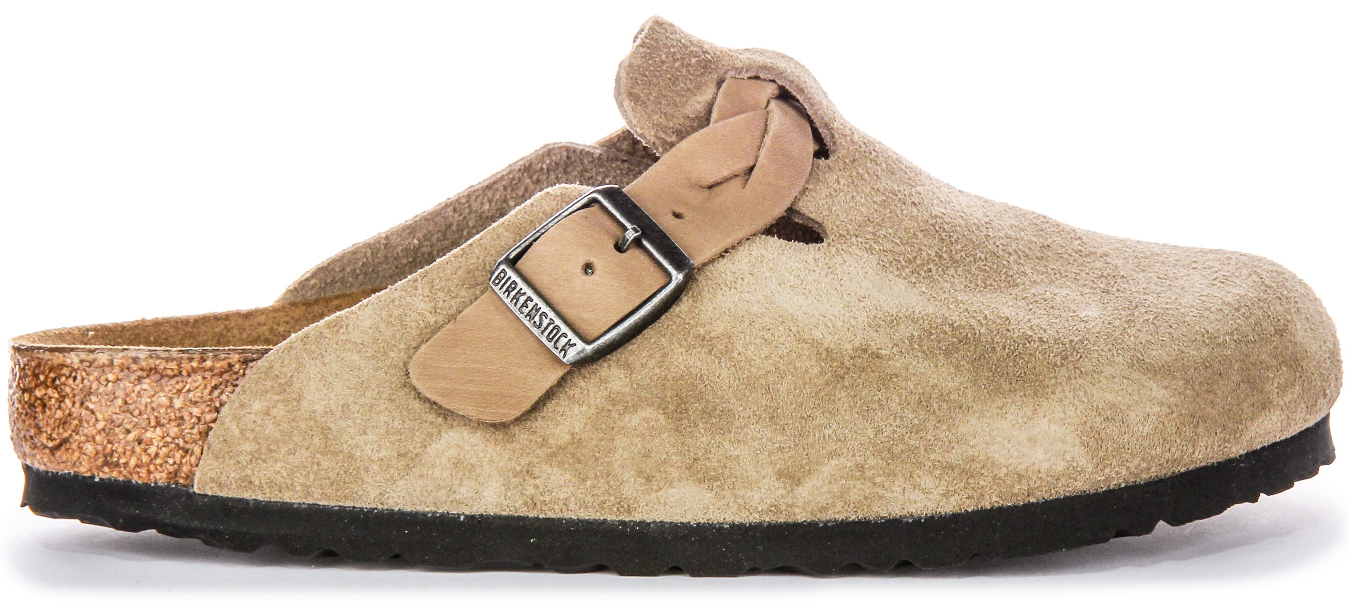 Birkenstock Boston Braided Elegant Pin Sandales Élégantes en Cuir Suédé Taupe Secondary image