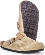 Birkenstock Boston Braided Elegant Pin Sandales Élégantes en Cuir Suédé Taupe