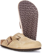 Birkenstock Boston BS Sabot à Grande Boucle Élégante en Cuir Huilé en Tabac