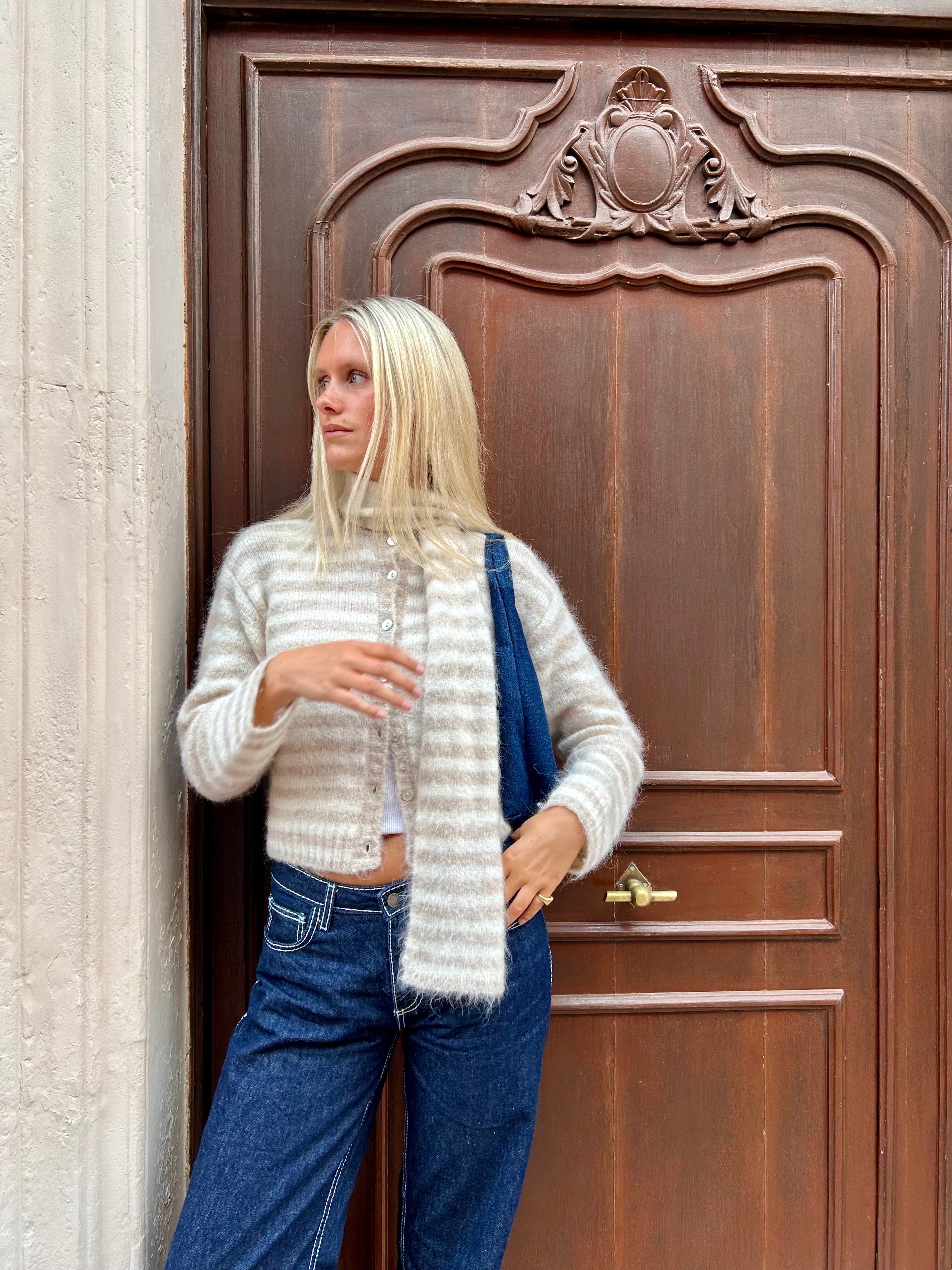 Evie Cardigan - Beige Stripe Secondary image